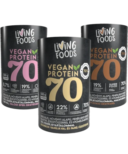 Living Foods Vegan Protein 70, csíráztatott. aktivált formula, növényi alapú fehérjekeverék