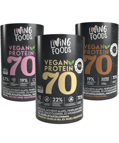 Living Foods Vegan Protein 70, csíráztatott. aktivált formula, növényi alapú fehérjekeverék